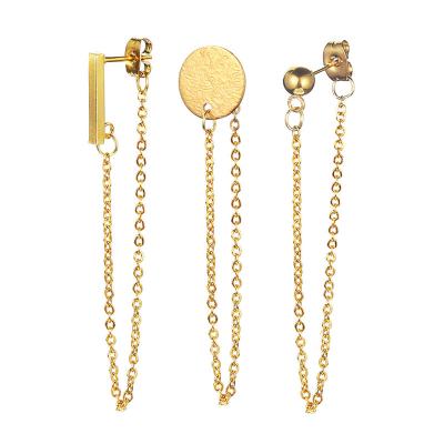 China Geometric Punk Trendy Gold Plated Earring Around Long Tassel Stainless Steel Stud Dangle Earrings For Women for sale