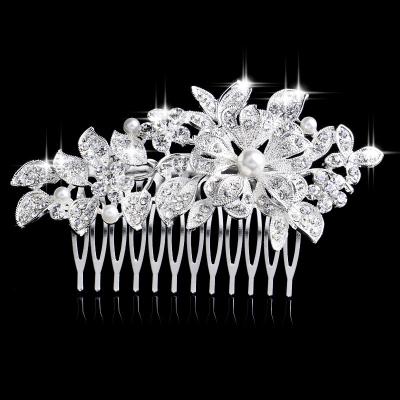 China ALLOY wedding flower shape crystal with pearl hair comb women bridal hair head jewelry wholesale for sale