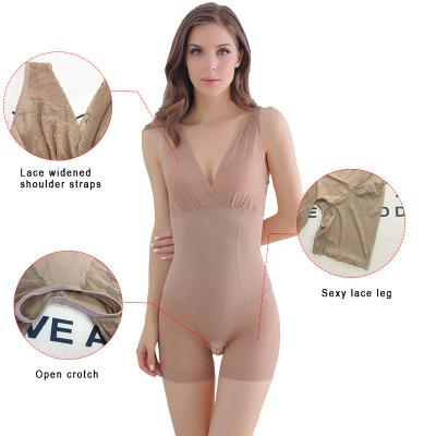 China Antibacterial Women Slimming Crotch Body Shaper Body Shaper Full Lace Open Abdomen Control Jumpsuit for sale