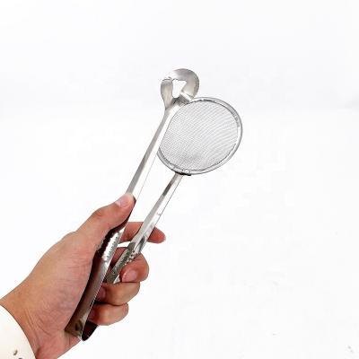 China Viable Stainless Steel Scoops Strainer Kitchen Filter Mesh Tongs Oil Fried Food Clip Cooking Tools Strainer for sale