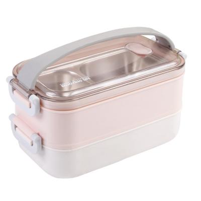 China Office Use Heatable 2 Layer Stainless Steel Stackable Lunch Box With Handle Kitchen for sale