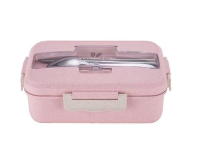 China Wheat Straw Eco-Friendly 3 Compartment Heatable Bento Lunch Box With Stainless Steel Cutlery Kitchen for sale