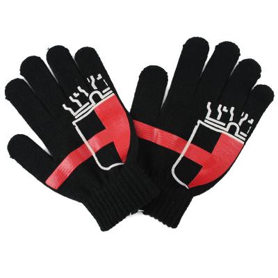 China Knit Personalized Acrylic Stretch Black Winter Gloves With Printing Logo for sale