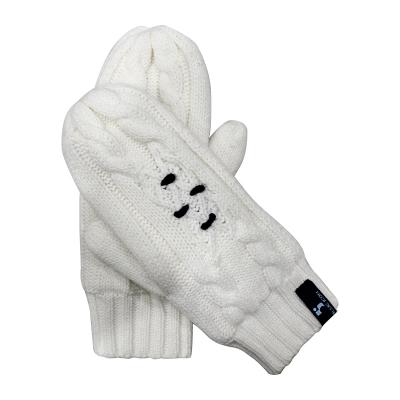 China Plain Custom Label Fleece Lining Gloves Winter White Knitted Ski Mittens for sale