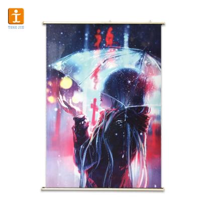 China Home Factory Custom Fabric Art Printing Wooden Plastic Aluminum Rods Hanging Scroll Poster for sale