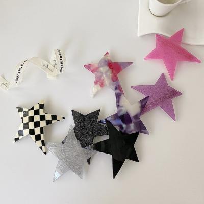 China Hair accessories European Elegant Woman Girls Daily Hair Cloth Decoration Shining Colorful Acetate Star Hair Clips Beautiful Checker Hairpin for sale