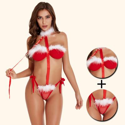 China Wholesale Sexy Red Latest Two Piece High Waist Women Christmas Sexy Lingerie Set for sale