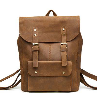 China 2021 Customized Fashional Genuine Leather Backpack Vintage School Leather Backpack Anti-theft Large for sale