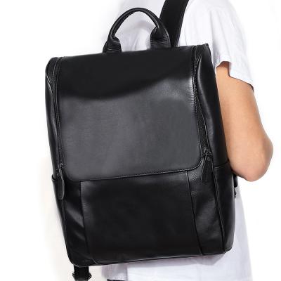 China New Arrival Young Men's Laptop Genuine Leather Black Leather Anti-theft Backpacks High Quality School Backpack for sale