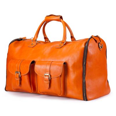 China Custom Genuine Leather Vintage Suit Bag Men's Vegetable Tanned Leather Travel Luggage Duffel Bag Weekender Business Trip for sale