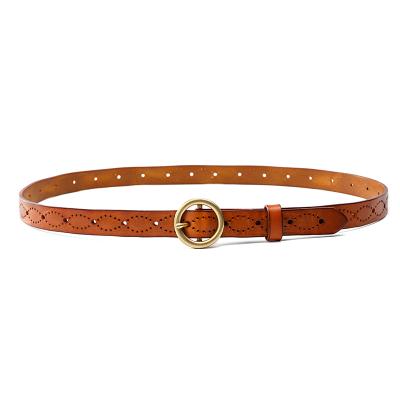 China Classic/Fashion women belt fashion genuine leather veg tanned leather thin belt high quality women ladies fashion belts for sale