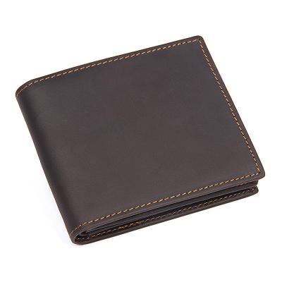 China High Quality Retro RFID Mens Vintage Cowhide Leather Rfid Anti-theft Short Casual Wallet for sale