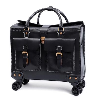 China 2021 Fashion Genuine Leather Luggage Suitcase / Vintage Fashion Luggage 4 Wheel Travel Luggage Rolling Bag for sale