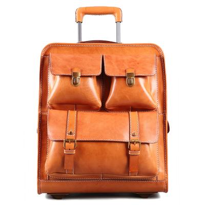 China Fashion/Trendy Vegetable Tanned Carry On Travel Luggage Bag Genuine Leather Trolley Case Suitcase 22 inch Vintage 2020 Hot Sale for sale