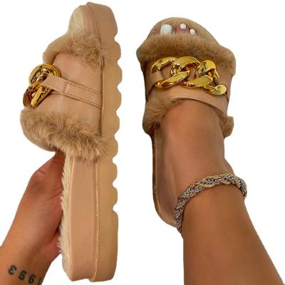 China Fashion Trend Wholesale Designer Fashion Fur Indoor Slippers For Woman Chinese Fluffy Home Ladies Shoe Furry Slipper Custom 2021 for sale