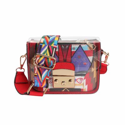 China PVC Transparent Bag Colorful Graffiti Jelly Strap Cross - Body Bags Women Handbags for sale