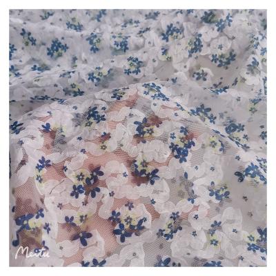 China HG0352 High Quality Breathable Chiffon Random Stripe Crochet Small Floral Print Embroidery Lace Wedding Dress Lace Fabric for sale