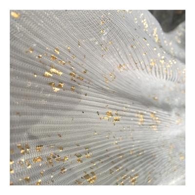 China HG6720 China Cheap Tear-Resistant Knitted Gold Stamp Pleated Wrinkle Fabric Tulle Mesh Fabrics for sale