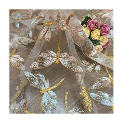 China 2021 High Quality 3D Butterfly Sequin Lace Fabric Sequin Fabric Anti-static Hg 1030 Colorful Holographic Mesh Fabric for sale