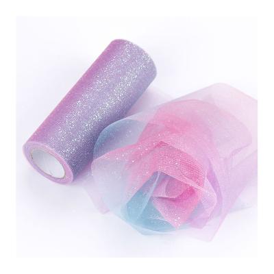 China 6 Inch Breathable 10 Yards Dusting Fabric American Mesh Color Gradient Rainbow Powder Roll Children's Doll Glitter Tutu for sale