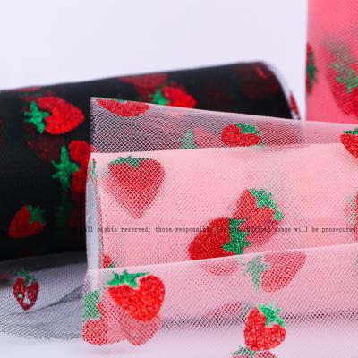 China Beautiful Stretch Strawberry Tulle Roll Up Tutu Hair Accessories Children's Clothing Fabric INS Photography Background Cloth for sale