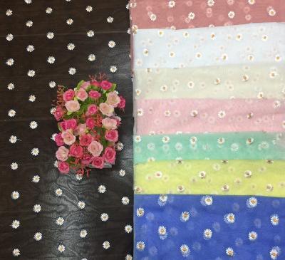 China Small Daisy Mesh Embroidery New Popular Children's Embroidered Fabric Photo Breathable Tulle Fabric Lace Mesh Clothing for sale