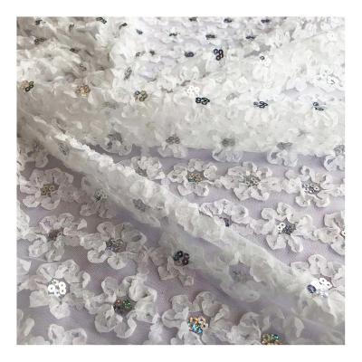 China 2020 New 36 Mesh Breathable Chiffon Tulle Sequin Background Sheer Flower Crocheted Film Piece Fashion Magic Embroidered Fabric Colors for sale