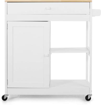 China Customized White Rubber Wooden Top Kitchen Furniture Island And Storage Trolley Carts Cabinet With Wheels for sale