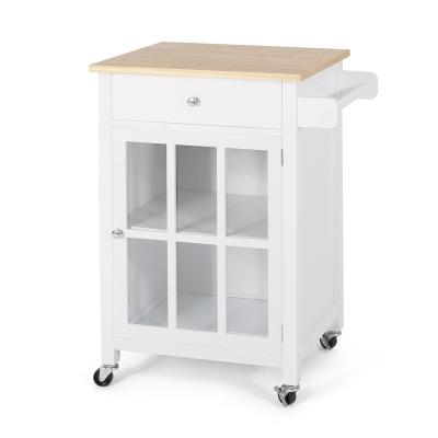 China Customized White Kitchen Furniture Islands And Storage Trolley Carts With Storage Cabinet With Wheels for sale