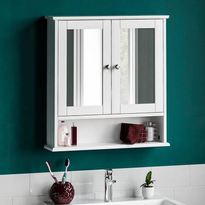 China Customized MDF Wooden Double Door Wall Mounted Bathroom Mirrored Cabinet Vanity Cabinets With Mirror For Bathroom for sale