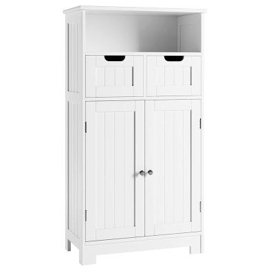 China Customized Modern Wood Top Bathroom Storage Cabinet Tall Floor Standing With 4 Doors Adjustable Shelf for sale