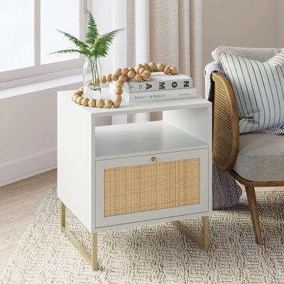 China Customized Modern Rattan Nightstands Furniture Bedside Table For Bedroom Or Accent Table With Natural Rattan Storage Door for sale