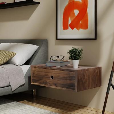 China Customized Wooden Floating Nightstands Bedside Table Furniture With 1 Drawer For Bedroom for sale