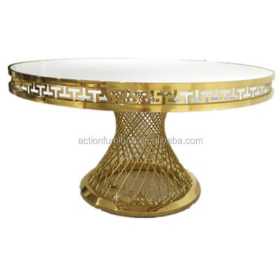 China Laser Cutting Stainless Steel Gold Frame Crystal Round Cake Table For Wedding Rental for sale