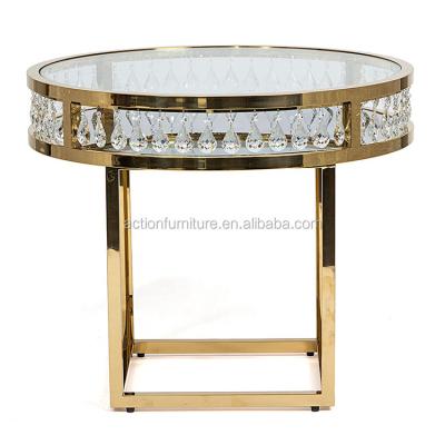 China Laser cutting gold frame luxury with crystal stainless steel dining table for wedding for sale