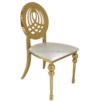 China Laser Cutting Wholesale Modern Stainless Steel PU Gold Round Back Dining Chair for sale