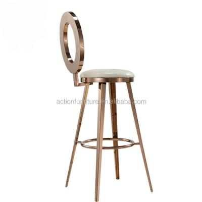 China Laser Cutting Modern Design Bar Furniture Gold Luxury 4 Legs Stainless Steel Bar Stools With Round Cavity Back for sale