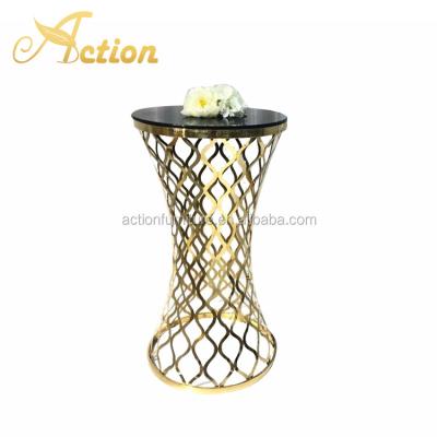 China Laser Cutting Modern Luxury Gold Stainless Steel Hollow Out Base With Sight Bar Stool Wedding Table Marble Cocktail Used Bar Table And Chairs for sale