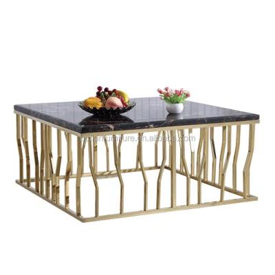 China Newest Modern Design Rectangle Stainless Steel Living Room Side Table Extendable Marble Glass Top Coffee Table for sale