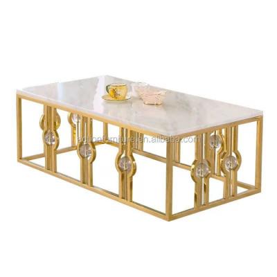 China Home Furniture Stainless Steel Extendable With Crystal Decoration Marble Top Coffee Table Side Table And Chairs Set For Living Room Hotel for sale