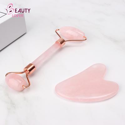 China Face Lift Private Label Fitness Anti Aging Body Face Rose Quartz Pink Guasha Board Facial Massager Tool Kit Muscle Gua Sha Jade Roller for sale