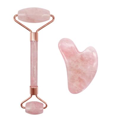 China Jade Massager Roller Face-lift Massager-lifting Face-lifting Gua Sha Beauty Facial Crystal Board Rose Quartz Roller for sale