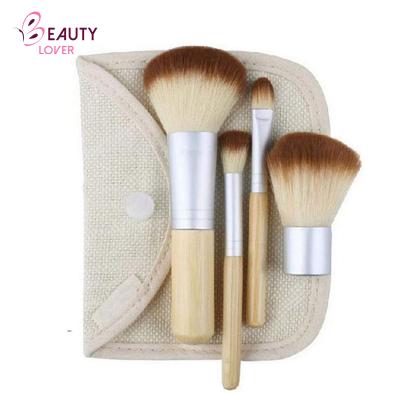 China Easy To Carry Factory Supplier Bamboo Handle Eco - Friendly Synthetic Fiber 4 Makeup Brushes for sale