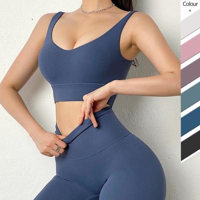 China Simple and elegant high-intensity running women's sports bra quick-drying naked back feeling women's sports bra beautiful for sale