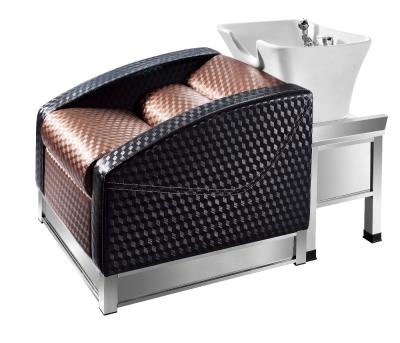 China Comfortable beauty salon shampoo chairs and double seat hot sale hair shampoo unit wash bed for sale