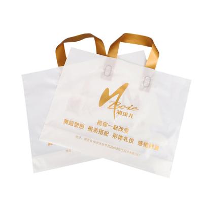 China Gold Recyclable Custom Design White Plastic Shopping Bags With Gold Handle For Shopping for sale