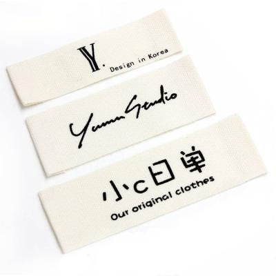 China Sustainable custom logo organic cotton printed labels main endfold label for clothing / bags / shoes for sale