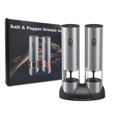 China Stainless Steel Gravity Spice Salt and Pepper Grinder Set Black Pepper Mill Set Stainless Steel Rechargeable Automatic Electronic Electric Grinder for sale