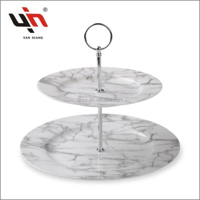 China New Design Yanxiang Porcelain 2 Tier Cake Stand Ceramic Sustainable Design Marble for sale