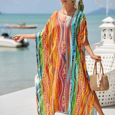 China Dry Cleaning 2023 summer beachwear Sexy printed maxi woman Loose Fitting Bikini Cover Ups Beach Dress for sale